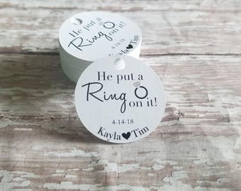 He put a ring on it, engagement party tag, bridal shower tag, mini tag, thank you tag, engagement, she said yes, wedding announcement (285)