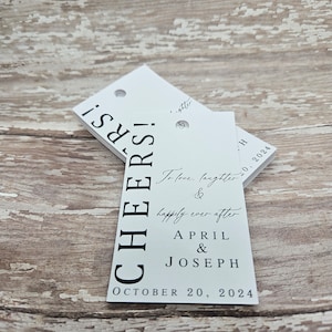 Cheers to love, laughter & happily ever after, modern wedding tag, contemporary wedding tag, elegant, toast to bride and groom (528)