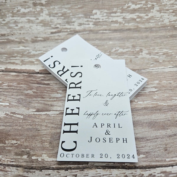 Cheers to love, laughter & happily ever after, modern wedding tag, contemporary wedding tag, elegant, toast to bride and groom (528)