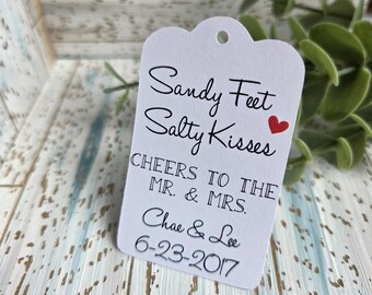 Sandy Feet Salty Kisses Cheers to the Mr & Mrs, favor tag for beach weddings, summer, lake wedding (207)