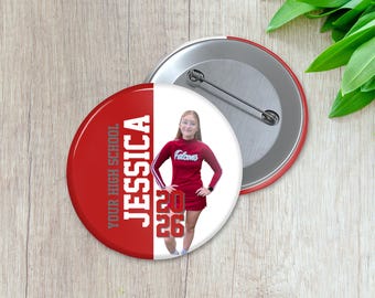 Custom Sports Photo Button | Split School Colors | Personalized Sports Button | Pinback Button | Game Day Spirit (012)