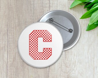 Checkered School Initial Spirit Button | Personalized Sports Button | Pinback Button | Game Day Spirit (018)