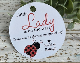 A little lady is on the way baby shower tag, Ladybug Baby Shower, Spring, Pregnancy Announcement Tag, Gender Reveal, Lady bug (114)
