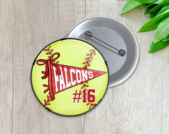 Pennant Banner Mascot and Athlete Number Spirit Pin | Personalized Sports Button | Pinback Button | Game Day Spirit (040)