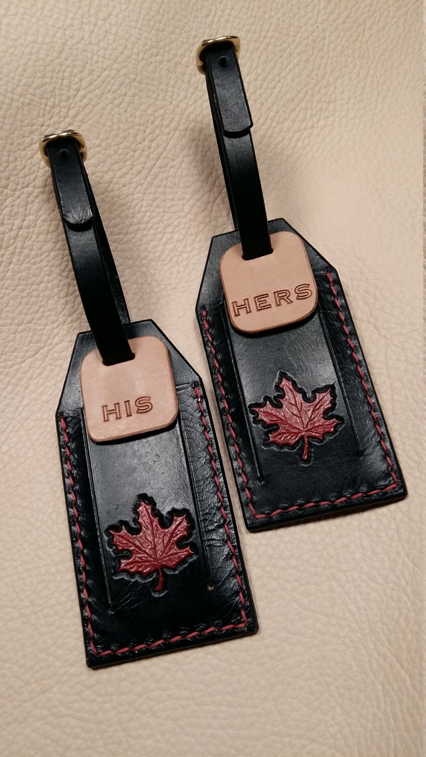 Leather LUGGAGE TAG Canada Maple Leaf Hand Tooled luxury Etsy