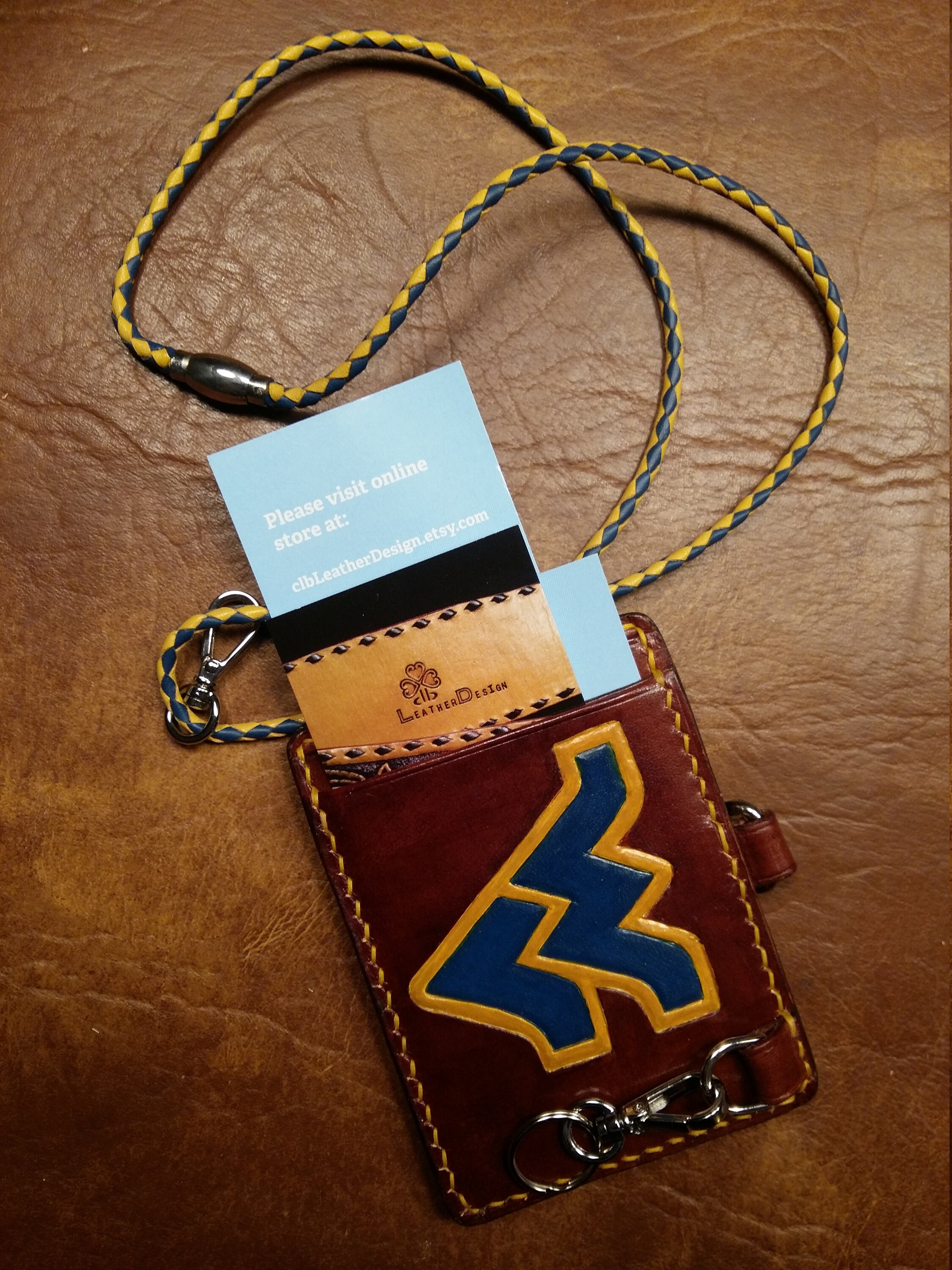 Leather ID Badge Card Holder - Horizontal with Key Ring - Customize the