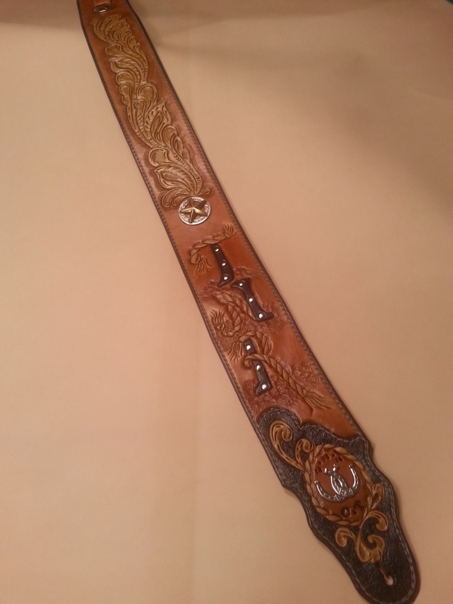 Western Style LEATHER GUITAR STRAP Functional Art Handmade Etsy