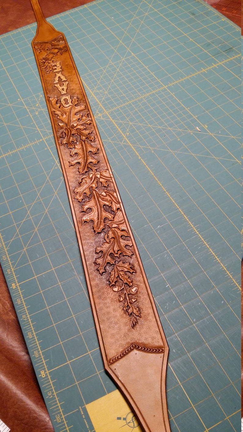 clbLeatherDesign Leather Custom Designed STRAP Oak Leaves and Personalized Acorns-Tree of Life,Tell Your story on this OneOfaKind strap
