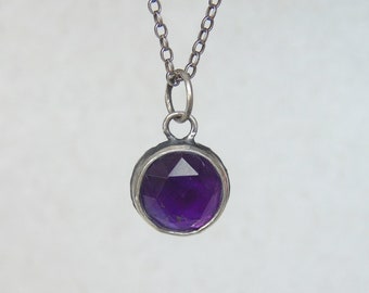 Amethyst Pendant, Rose Cut Amethyst Silver Necklace, February Birthstone, Purple Stone