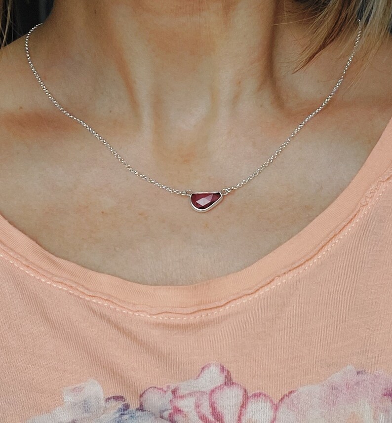 Rhodolite Garnet Necklace, Natural Rhodolite Pendant, Delicate Sterling Silver Layering Necklace, January Birthstone Jewelry image 6