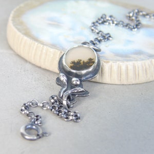 Dendritic Agate Bracelet, Natural Scenic Agate, Silver Flower, Unique Artisan Bracelet, Delicate Sterling Silver Chain Bracelet, OOAK image 5