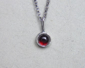 Red Garnet Pendant, Tiny Gemstone Charm, Delicate Sterling Silver Necklace, January Birthstone