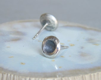 Oxidized Sterling Silver Bowl Studs: Handmade Forged Earrings