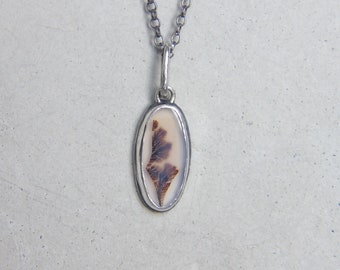 Dendritic Agate Pendant, Natural Floral Agate, Silver Necklace, OOAK