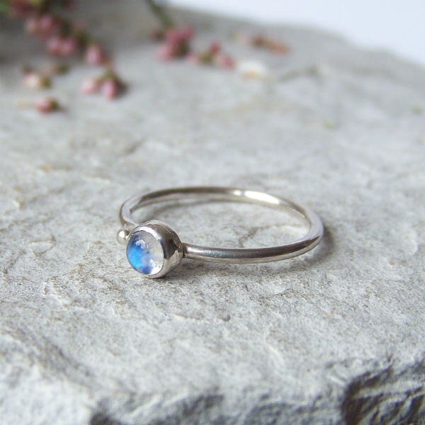 Rainbow Moonstone ring, Sterling Silver Minimalist Ring, Custom