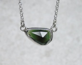 Green Tourmaline Necklace, Delicate Sterling Silver Pendant Necklace