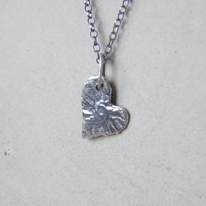 Sterling silver heart pendant necklace, organic silver charm, molten silver heart image 1