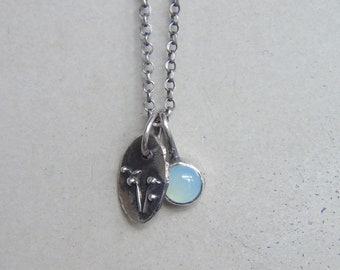 Aqua Blue Chalcedony, Botanical Charm, Delicate Charms With Necklace