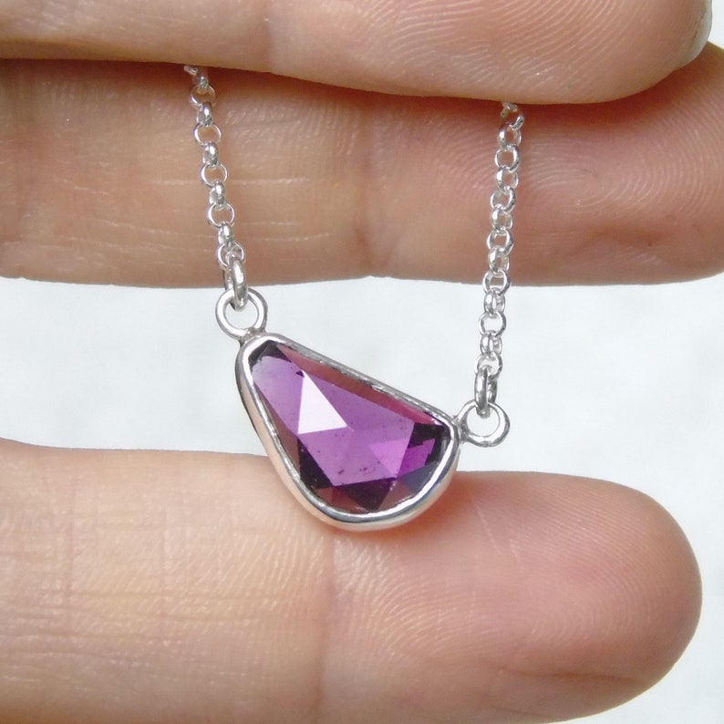 Rhodolite Garnet Necklace, Natural Rhodolite Pendant, Delicate Sterling Silver Layering Necklace, January Birthstone Jewelry image 5