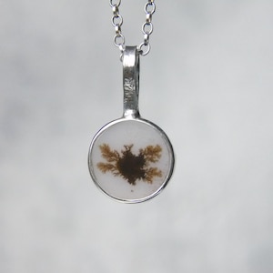 Dendritic Agate Pendant, Botanical Scenic Agate,  OOAK Pendant, Unique Plant Silver Necklace