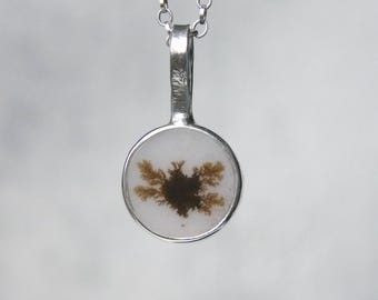 Botanical Dendritic Agate Pendant: Unique Plant Silver Necklace