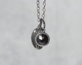 Black Spinel Pendant, Dainty Charm, Silver Everyday Necklace, Custom Pendant