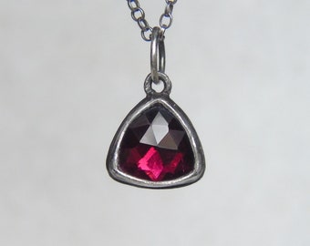 Triangle Rhodolite Garnet Necklace, Delicate Sterling Silver Necklace, January Birthstone Jewelry