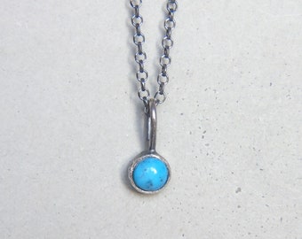 Delicate blue turquoise pendant, spring botanical charm, delicate silver charms, everyday necklace