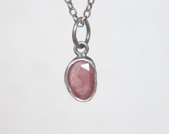 Sapphire pendant, sterling silver necklace, rose cut pink orange sapphire