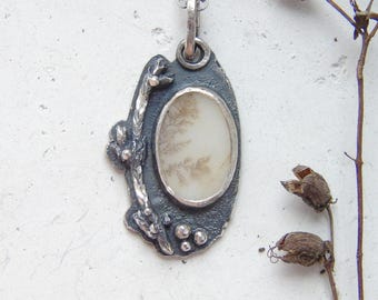 Dendritic Agate, Botanical Jewelry, Branch, Tree Pendant Necklace, OOAK