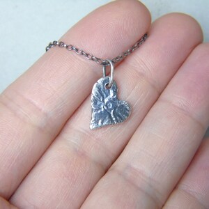 Sterling silver heart pendant necklace, organic silver charm, molten silver heart image 3
