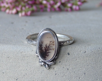 Custom Dendritic Agate Ring, Botanical Scenic Agate, Unique Artisan Sterling Silver Ring, Agate Jewelry, Plant Ring