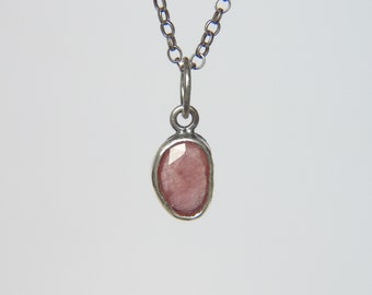 Sapphire pendant, sterling silver necklace, rose cut pink orange sapphire