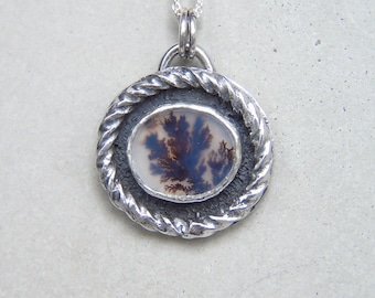 Dendritic Landscape Agate, Botanical Scenic Agate, Sterling Silver Pendant Necklace, OOAK