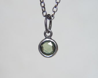 Sapphire pendant, sterling silver necklace, rose cut light green sapphire