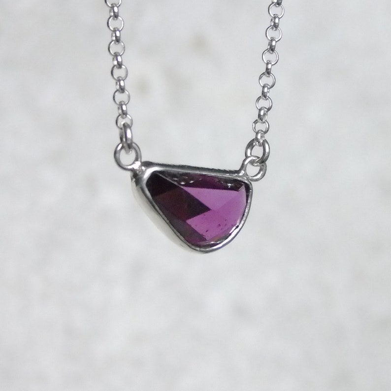 Rhodolite Garnet Necklace, Natural Rhodolite Pendant, Delicate Sterling Silver Layering Necklace, January Birthstone Jewelry image 2