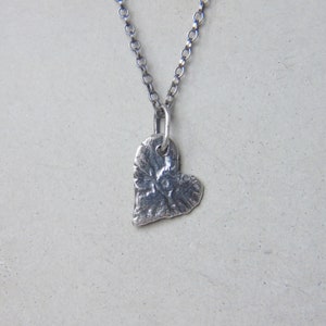 Sterling silver heart pendant necklace, organic silver charm, molten silver heart image 2