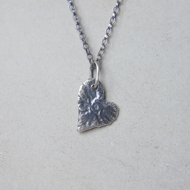 Sterling silver heart pendant necklace, organic silver charm, molten silver heart image 2