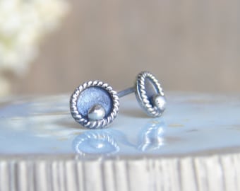 Stud earrings, handmade studs, bubble studs, post earrings, oxidized sterling silver, dainty ear studs