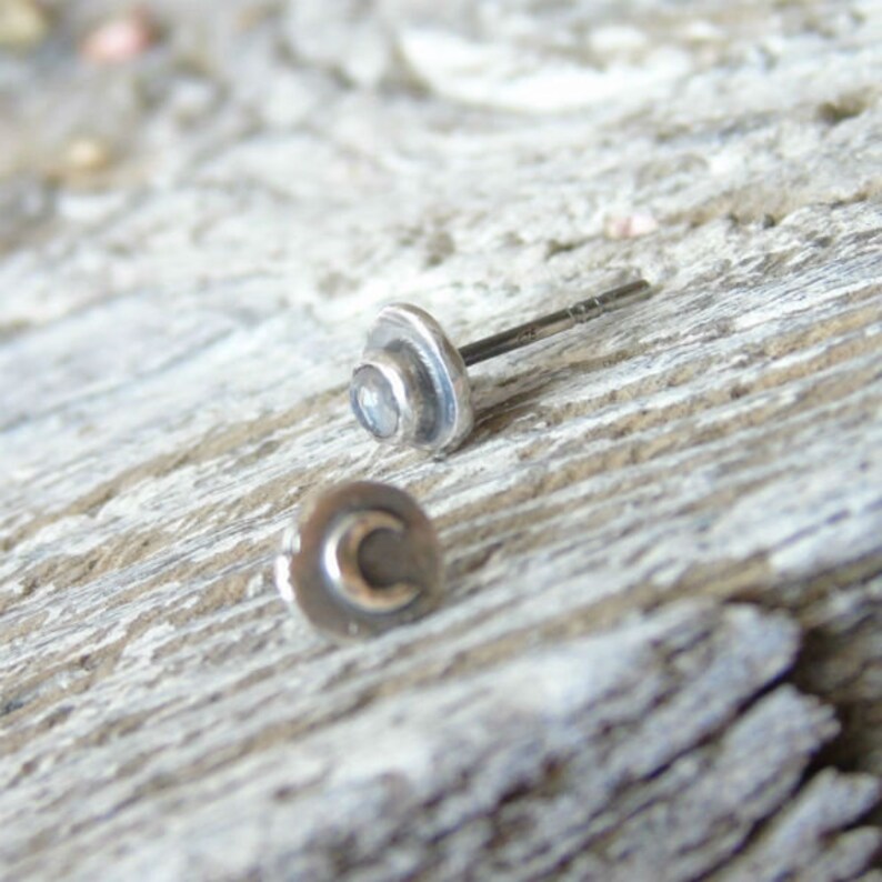 Moonstone Earrings Mismatched Earrings Raw Oxidized Silver Studs Celestial Jewellery Silver Moon Earrings Moon Phase Earrings