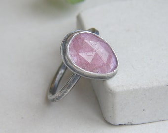 Strawberry Quartz Ring, Sterling Silver Ring, Natural Quartz Ring, Size 7.5