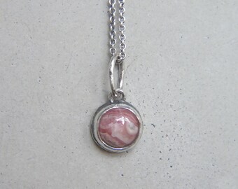 Rhodochrosite Pendant, Delicate Sterling Silver Charm