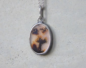 Dendritic Agate Pendant, Botanical Jewelry, Unique Tree Patern, Sterling Silver Necklace, OOAK