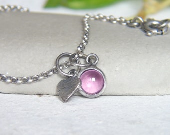 Delicate silver bracelet with pink tourmaline and heart