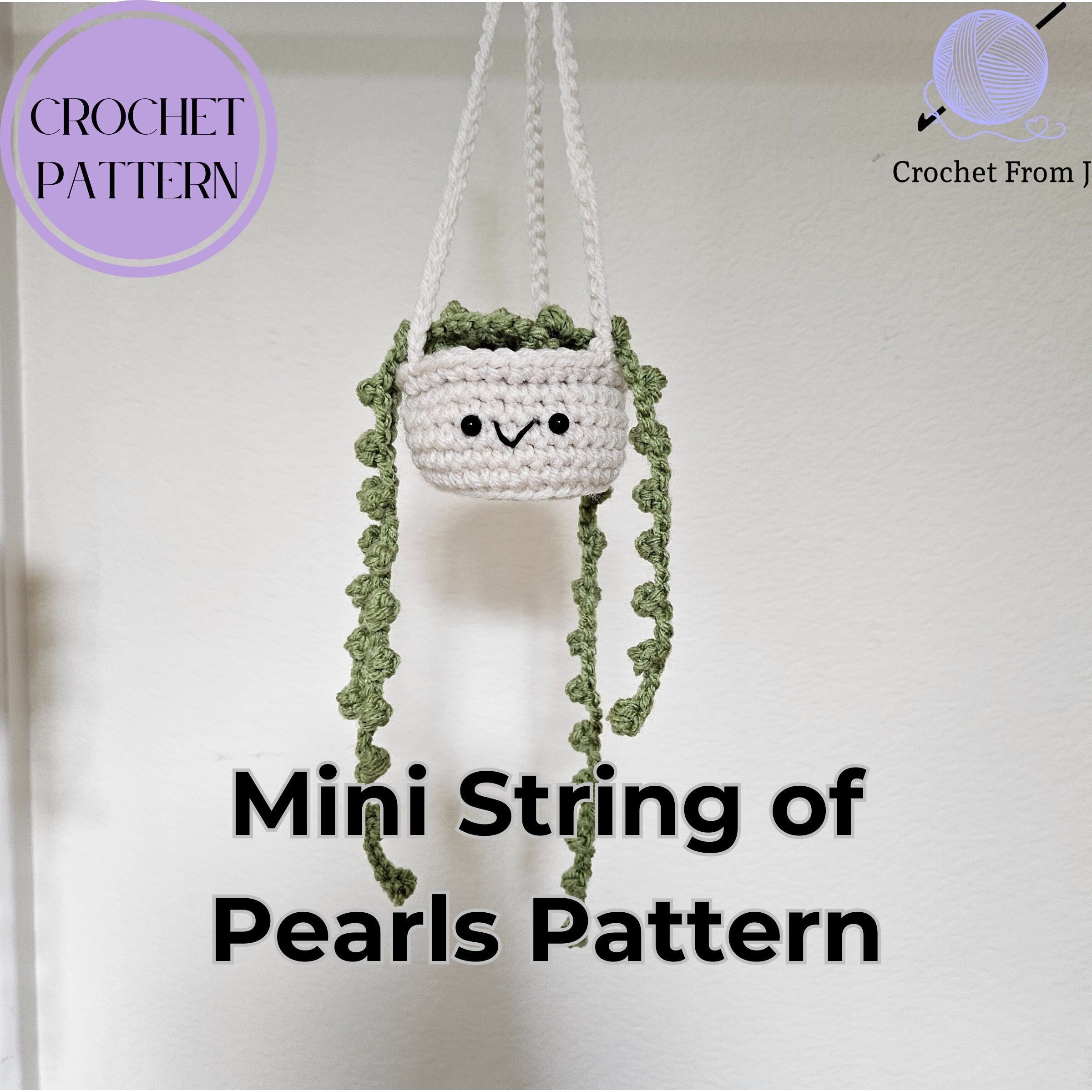 30 String of Pearls Crochet Patterns for Hanging Plants, Mini Pots, and Car Charms 28 Mini String of Pearls Hanging Plant Crochet Pattern