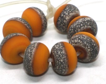 Set 8 Etched Donut Beads Matte Opaque Beads R3203 C217 561 Handmade Lampwork Rondelle Beads 14 mm Green Turquoise Orange Harvest Ivory