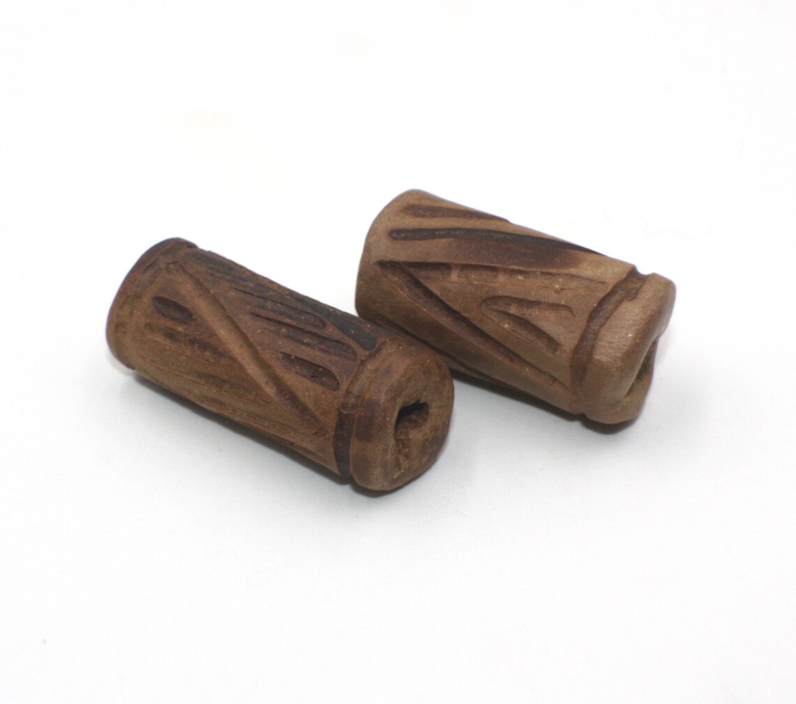 Set 2 Ceramic Cylinder Beads 28mm 32mm Brown Matte Oblong Etsy