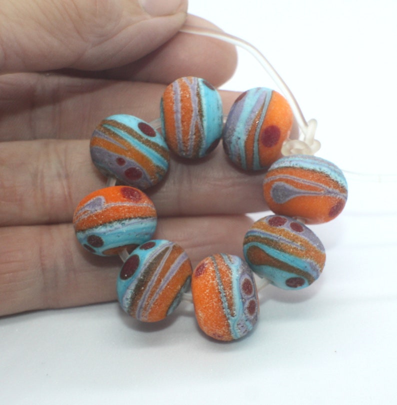 Blue Turquoise Orange Burgundy Red Lavender Set 8 Lava Donut Beads Mix Matte Handmade Lampwork Rondelle Beads M232 247 412 10mm x 14mm