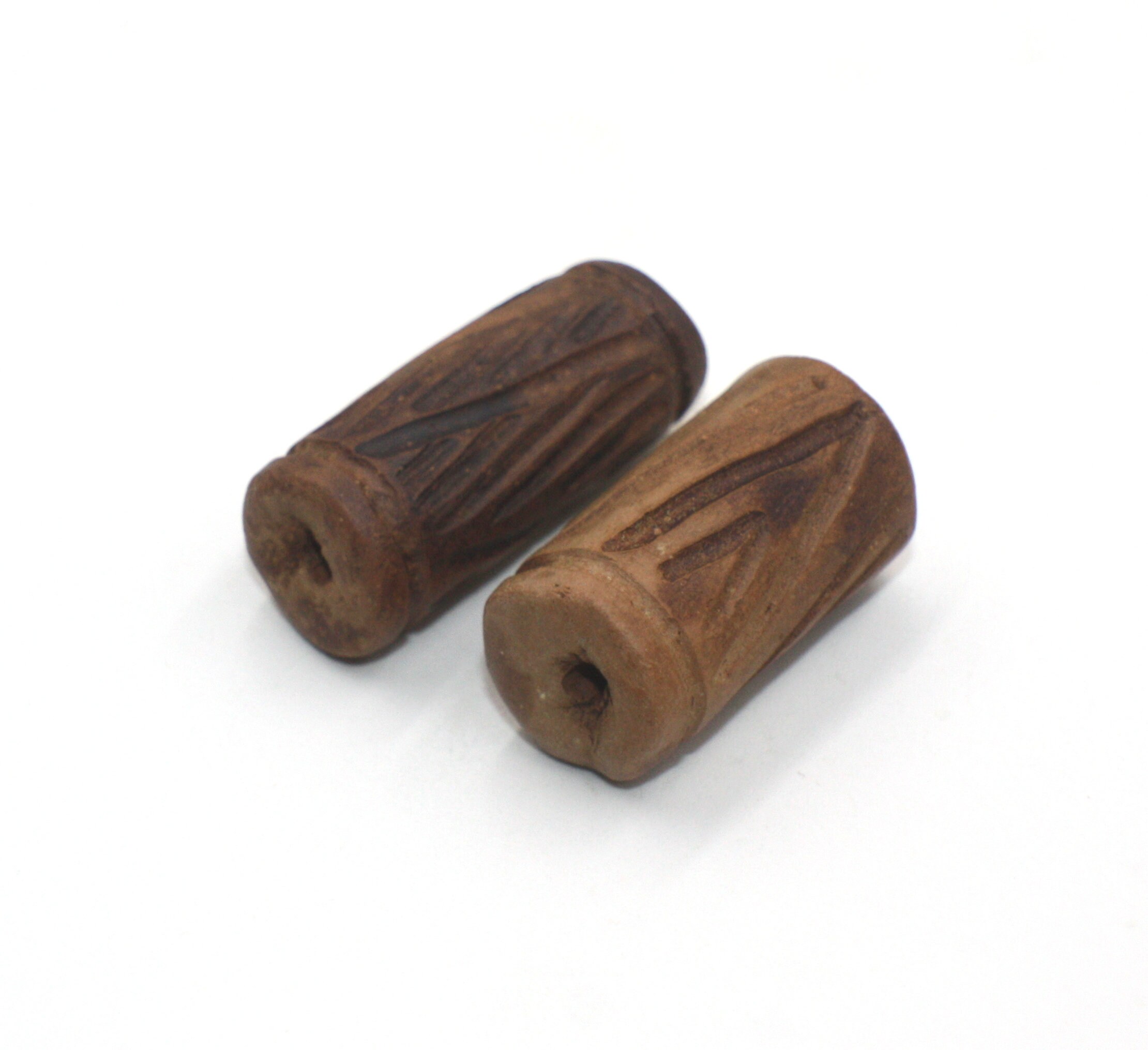 Set 2 Ceramic Cylinder Beads 28mm 32mm Brown Matte Oblong Etsy