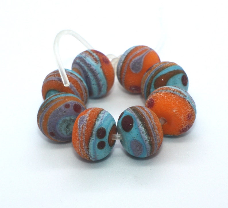 Blue Turquoise Orange Burgundy Red Lavender Set 8 Lava Donut Beads Mix Matte Handmade Lampwork Rondelle Beads M232 247 412 10mm x 14mm